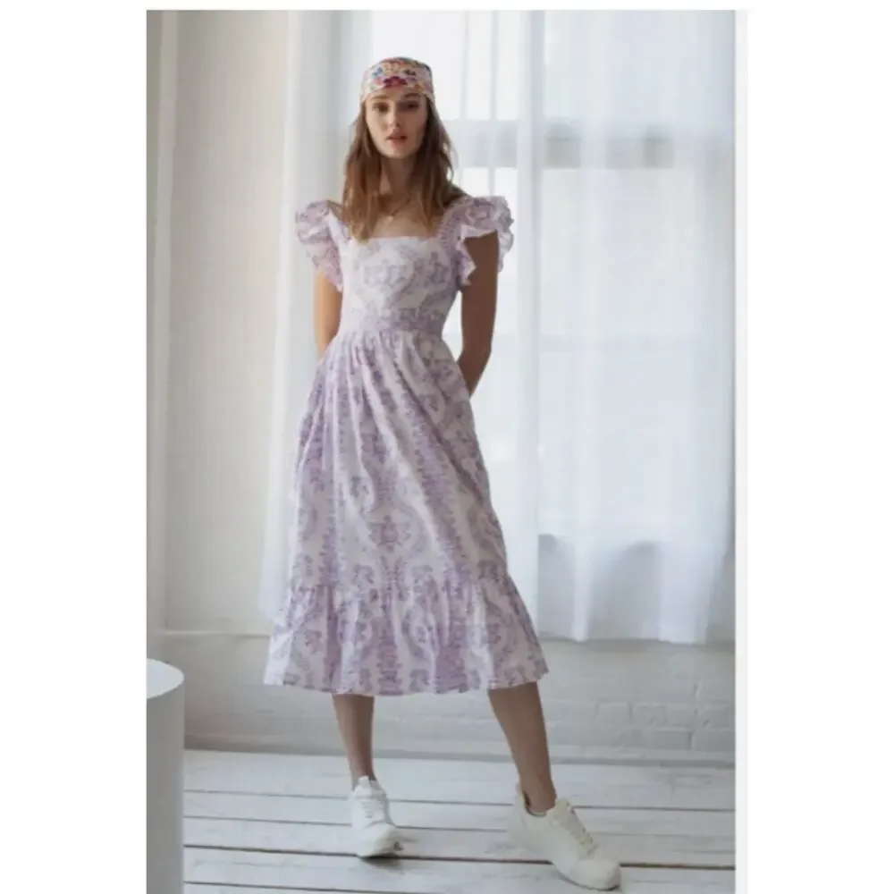 Guadalupe Designs Gianna Block Print Dress w/ Pockets in Purple Sz L - Picture 2 of 7